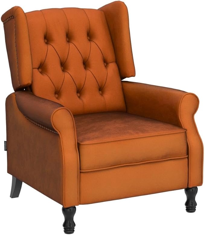 Velvet Accent Chair Push Back Recliner Chair Wingback Arm Chair for Living Room/Bedroom/Home Theater/Reception Area Caramel