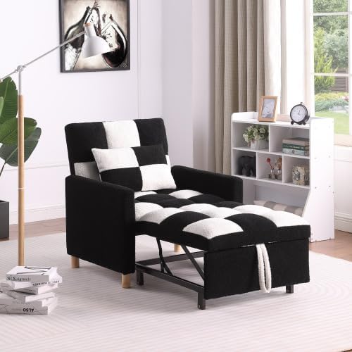 Sleeper Sofa Bed 3-in-1 Convertible Chair Bed Multi-Functional Sleeper Chair Soft Teddy Fabric for Living Room Apartment Office