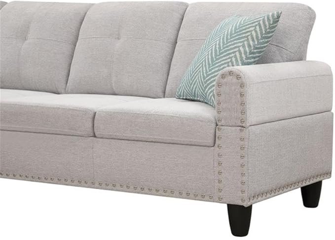 Devion Furniture Polyester Fabric Sectional Sofa with Lift-top Storage Ottoman Tufted Design in Light Gray Finish