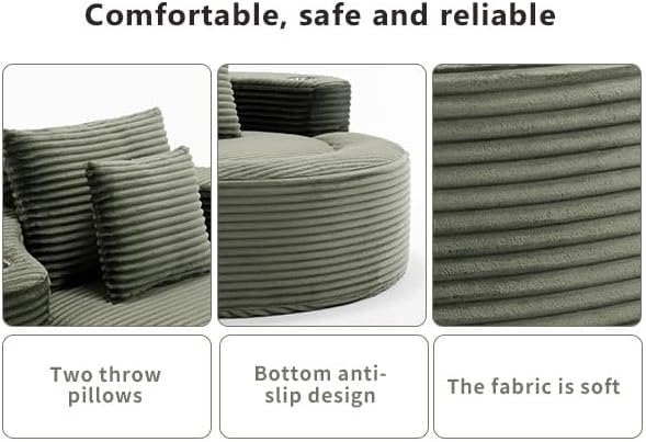 55 Green Oversized Round Boneless Couch Sofa Velvet Memory Foam Cloud Couches Lounge Chair Comfy Fluffy Single Sofa with 3 Pillows for Living Room Bedroom No Assembly Required (Green.)