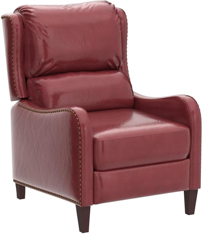 HULALA HOME Genuine Leather Recliner Chair Modern Push Back Recliner Armchair with Thick Seat Backrest &amp Footrest Nailhead Decor for Living Room Bedroom Burgundy