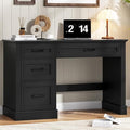 Farmhouse 47 Executive Desk with 3 Drawers and Adjustable File Drawer Workspace for Home Office and Study Pure Black.