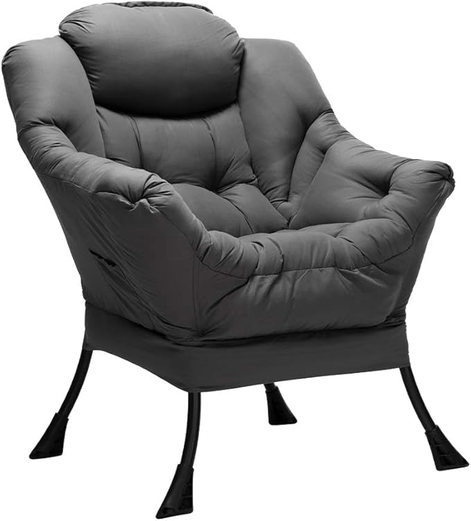 HollyHOME Lazy Chair with Armrest and Side Pocket Comfy Accent Lounge ChairLeisure Sofa Armchair for Living Room Bedroom Dorm or Small Spaces Oversized Reading Sofa ChairDark Grey