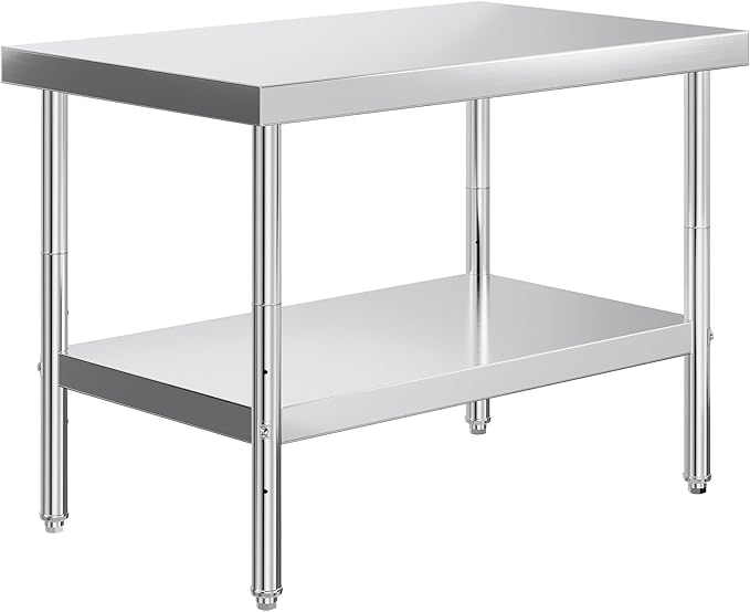 Jocisland 30 x 48 Stainless Steel Table for Prep &amp Work NSF Certified with Adjustable Under Shelf and Feet for Commercial Kitchen Restaurant Hotel Garage