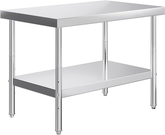 Jocisland 30 x 48 Stainless Steel Table for Prep &amp Work NSF Certified with Adjustable Under Shelf and Feet for Commercial Kitchen Restaurant Hotel Garage