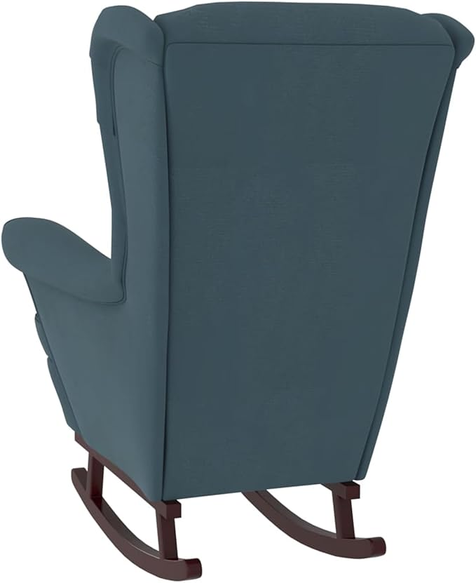 Rocking Chair with Solid Wood Rubber Legs Blue Velvet Relaxing Chair Rocking Chair Relaxing Lounger Living Room