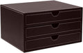 File Cabinets Filing Cabinets for Home 3 Drawer Desktop Leather File Classification Data Storage Box 33.5X25.5X18Cm Bookcase (Brown)