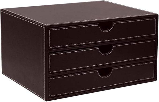 File Cabinets Filing Cabinets for Home 3 Drawer Desktop Leather File Classification Data Storage Box 33.5X25.5X18Cm Bookcase (Brown)