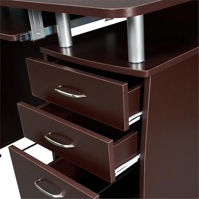 Scranton &amp Co Transitional Wood Computer Office Desk 48 W x 24 D x 30 H Chocolate Finish MDF Construction Built-in Storage CPU Stand Compartment Home Office Desk for Work or Study