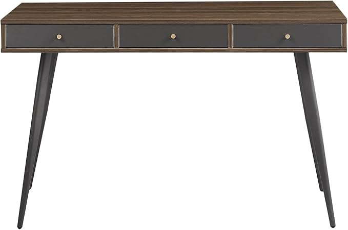 JUSTONE 47 Computer Desk with 3 Storage Drawers - Multi-Functional Home Office Desk &amp Makeup Vanity - Modern Writing Desk with Built-in Organization - Walnut &amp Dark Grey Two-Tone Workstation