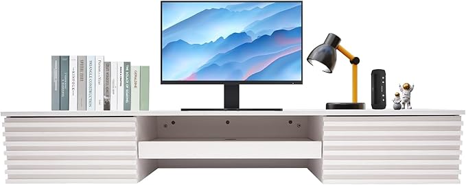 Wall Mounted Desk Wall Organizer with Two Drawers &amp One Keyboard Tray &amp 120 Lbs Load Capacity Floating Computer Desk Laptop Computer Writing Study Table for Homes Offices Entrances(White)