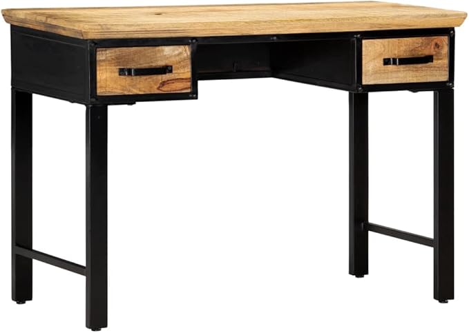Computer Desk with Wood Tabletop 43 Inch Home Office Desk with 2 Drawers Metal Computer Table Laptop Table Study Writing Desk Compact Study Reading Table (Brown &amp Black)