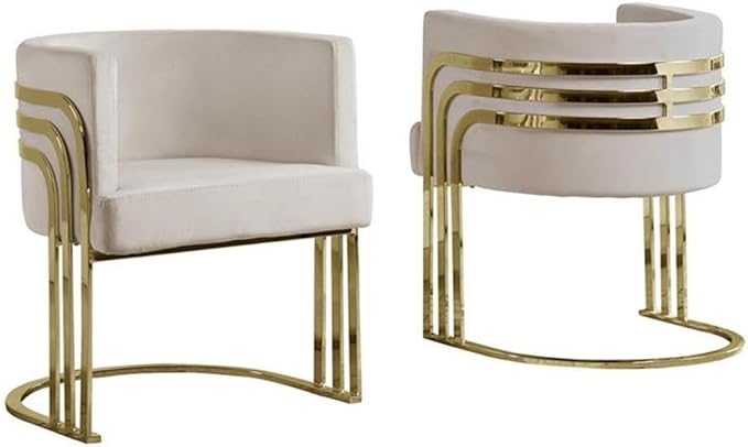 MAKLAINE Accent Barrel Chair 24 L x 22 W x 30 H Beige Cream Velvet Upholstery Gold Chrome Legs Modern Minimalist Design Stylish Leisure Seating for Living Room or Bedroom