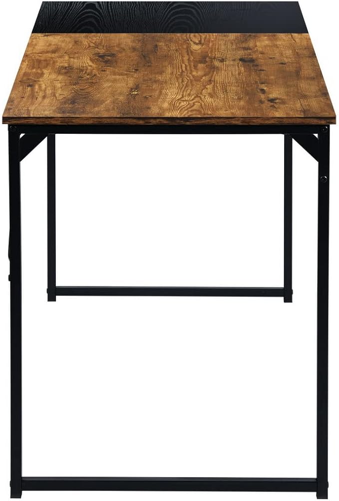 FurnitureR 47.2IN Vintage Computer Desk Modern Simple PC Laptop Table with Wood Top Metal Frame for Home Office Study Room Living Room Brown and Black