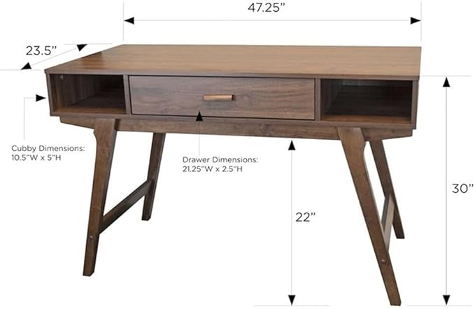 OS Home and Office Model Mid Century One Drawer and Sturdy Legs Desk Brown