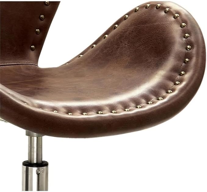 Acme Brancaster Leather Upholstery Accent Chair in Retro Brown and Aluminum