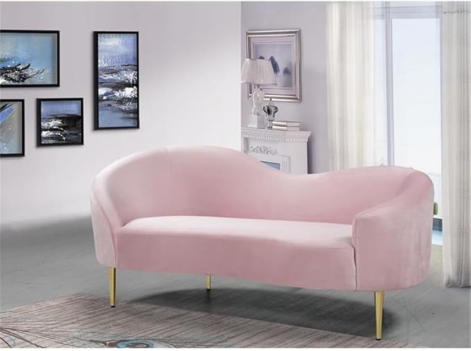 Meridian Furniture Ritz Collection Modern | Contemporary Velvet Upholstered Loveseat with Sturdy Metal Legs in Rich Gold Finish Pink 67 W x 31.75 D x 30.5 H
