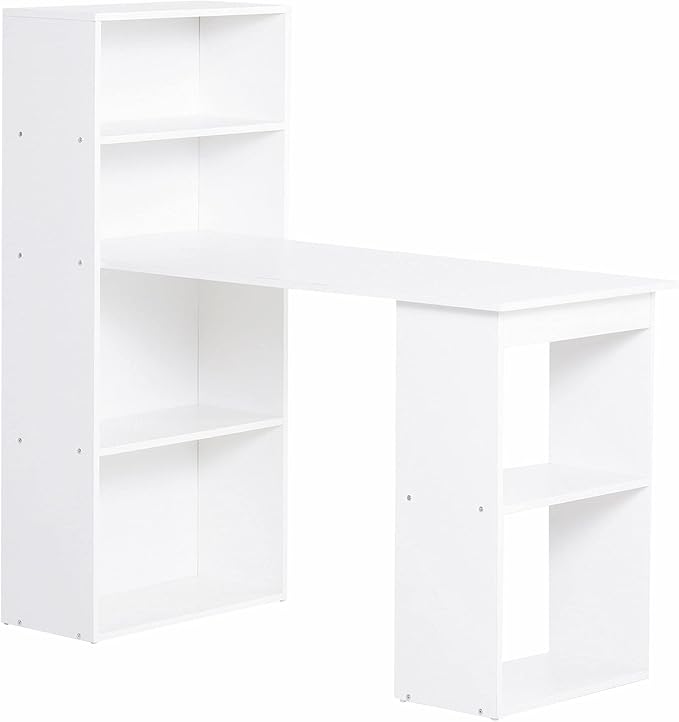 Modern Home Office Desk with 6 Tier Storage Shelves 47 Writing Table with Bookshelf White
