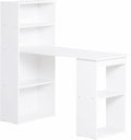 Modern Home Office Desk with 6 Tier Storage Shelves 47 Writing Table with Bookshelf White