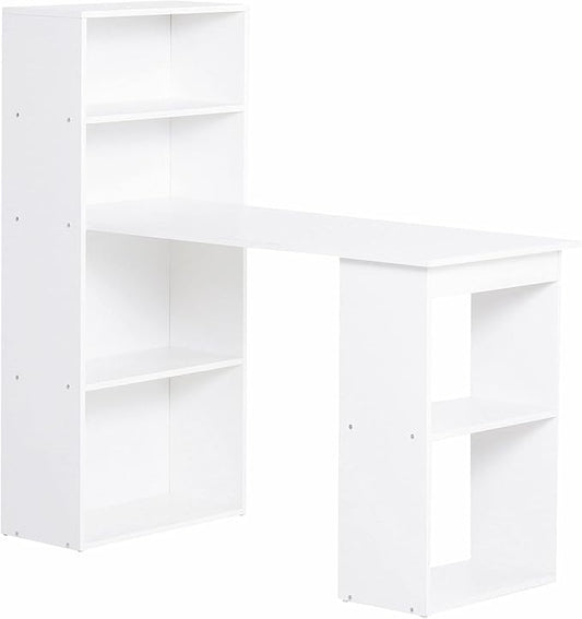 Modern Home Office Desk with 6 Tier Storage Shelves 47 Writing Table with Bookshelf White
