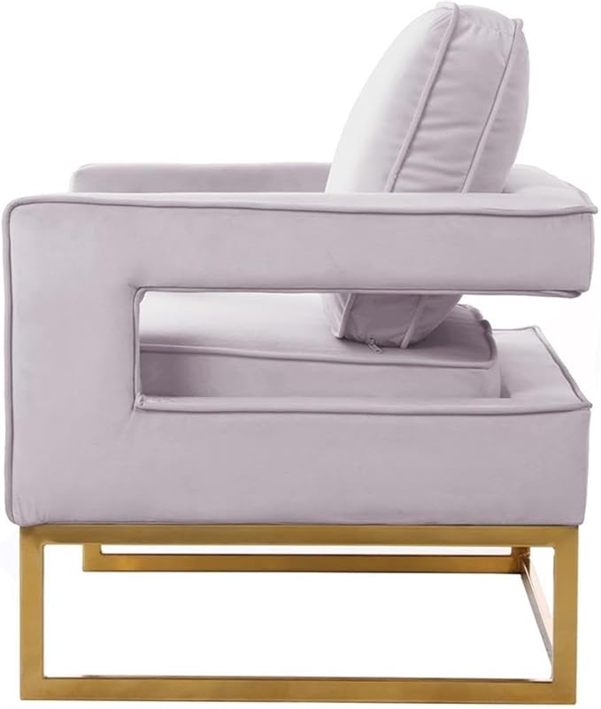 Pemberly Row Modern Pink Velvet Accent Chair 33 W x 29 D x 35 H Gold Stainless Steel Base High-Density Foam Padding Solid Wood Frame Stylish Seating for Living Room or Bedroom