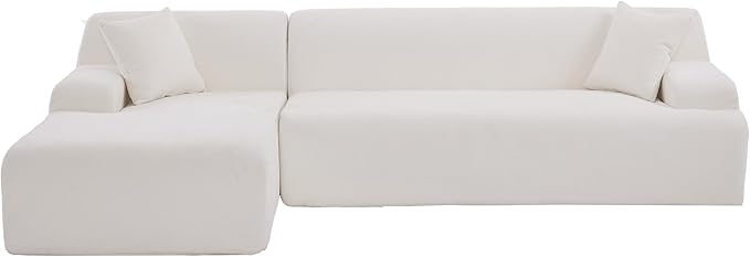 2 Piece Large L-Shape Modular Sectional Sofa with Two Pillowsfor Living Room Office Apartment Bedroom Salon (Beige@Chenille)