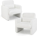 KOMFOTT Chenille Accent Chair Set of 2 Modern Upholstered Armchair with Removable Lumbar Pillow Widened Backrest &amp Thick Seat Cushion Comfy Single Sofa Chair for Living Room Bedroom White