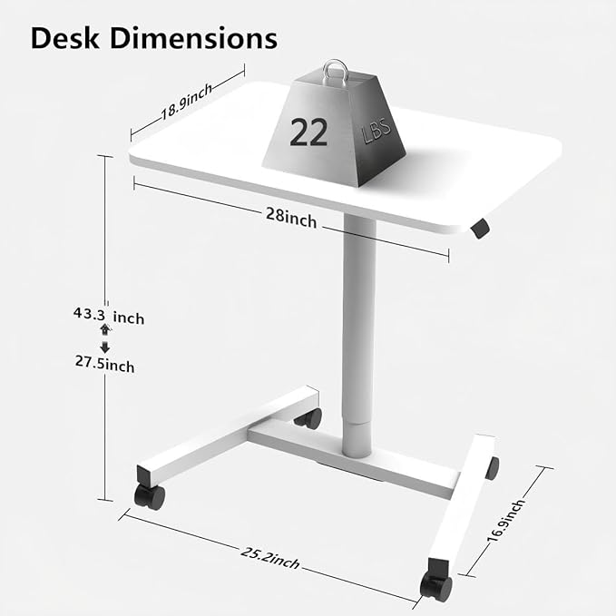 28-Inch Mobile Standing Desk Computer Workstations with Cup Holder Portable Standing Desk with Lockable Wheels Rolling Table for Home Office Classroom Hospital (Snow-White Steel Classic)