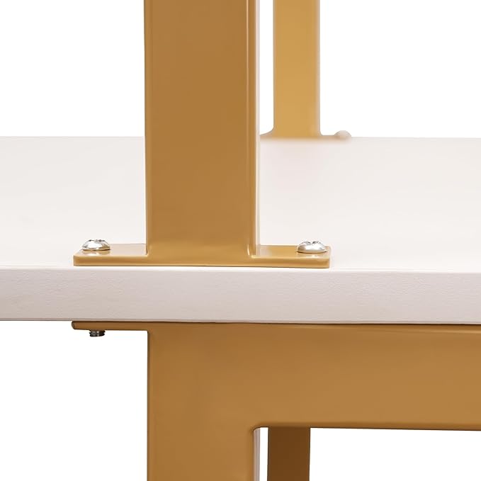 Wall Mounted Desk Computer Writing Table Industrial Wall Mount Ladder 3 Tier Computer Desk for Home Office Student Dormitories (Gold+White)