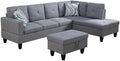 Grey L-Shaped 3-Piece Linen Sofa with Storage Ottoman Set Sectional Couch Sofa Set for Living Room Office Small Space