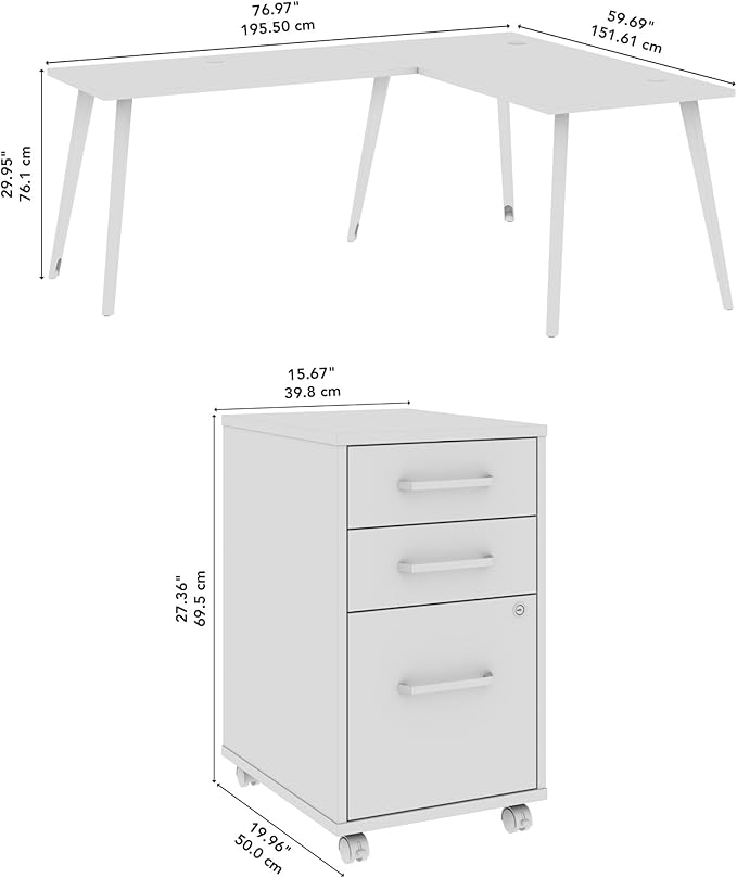 Bush Business Furniture L Shaped Computer Desk 72 inch with 3 Drawer Mobile File Cabinet Gaming Corner Table with Storage for Home Office Vista Collection Modern Dark Brown/White