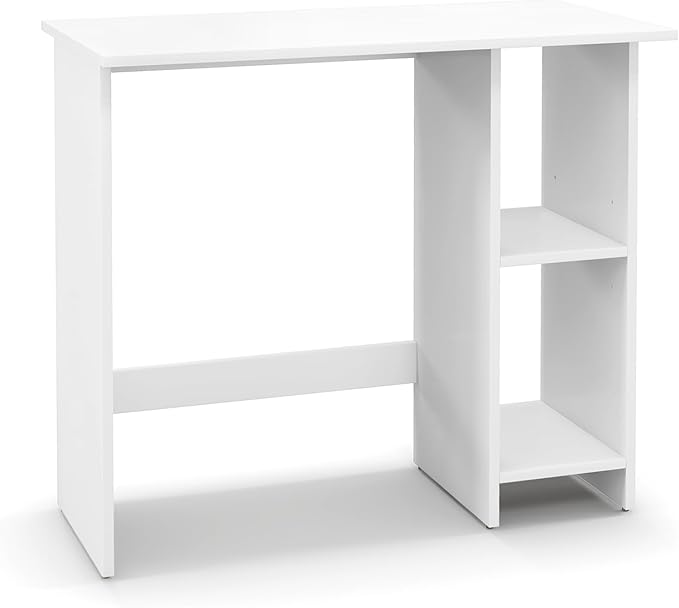 Tangkula White Desk with Storage Shelves Modern Small Writing Desk with Adjustable Shelf Space Saving Laptop PC Desk with Anti-Toppling Kit Wooden Kid’s Study Desk (White)