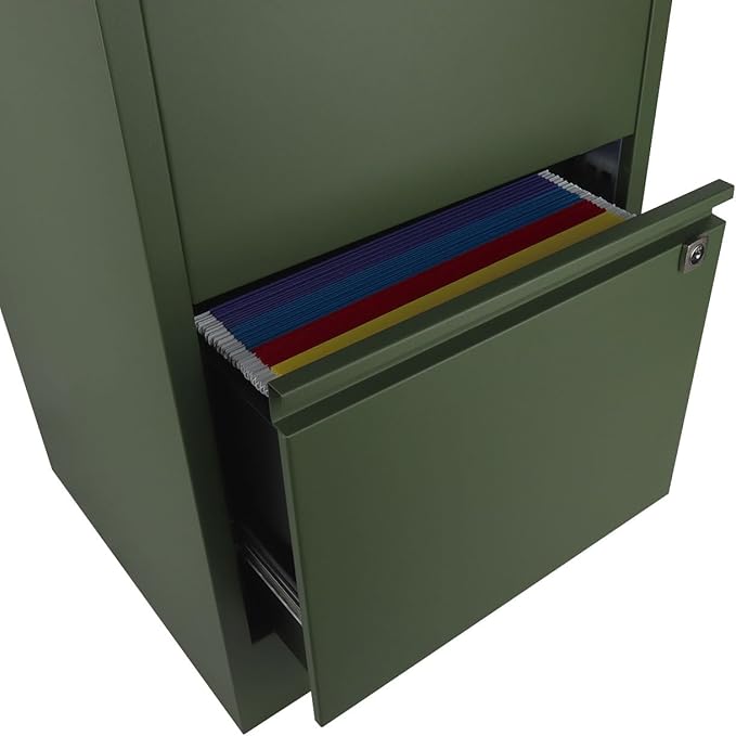 Bisley 2-Drawer Flush Front Vertical File Cabinet - Olive Green 2 Hanging File Drawers Powder-Coated Steel Locking Drawers