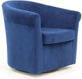 Pemberly Row Swivel Club Chair 30H x 30.5W x 27D Polyester Fabric Upholstered Blue Finish Rounded Arms Removable Padded Seat 360-Degree Swivel Base Accent Seating for Living Room or Reading