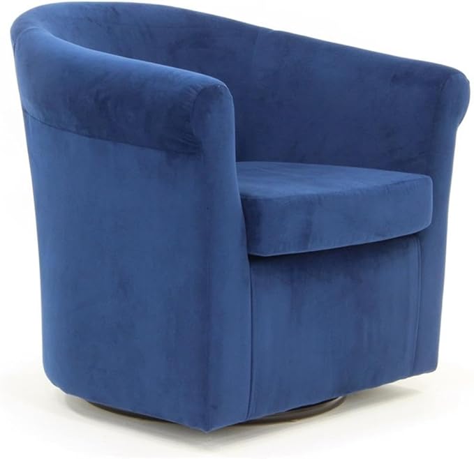 Pemberly Row Swivel Club Chair 30H x 30.5W x 27D Polyester Fabric Upholstered Blue Finish Rounded Arms Removable Padded Seat 360-Degree Swivel Base Accent Seating for Living Room or Reading