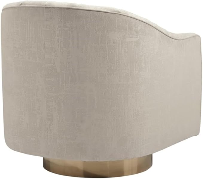 BOWERY HILL Contemporary Swivel Accent Chair Polyester Pearl Velvet Upholstery Barrel Back Brass-Tone Metal Base 31 in H x 30 in W x 32.25 in D Ivory Finish Modern Living Room or Lounge Chair