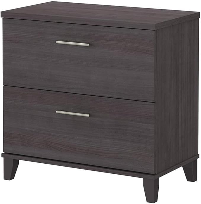 Pemberly Row 2 Drawer Lateral File Cabinet Storm Gray Finish Contemporary Transitional Style 29.72 W x 16.69 D x 29.15 H Full-Extension Ball Bearing Slides Home Office Filing Storage