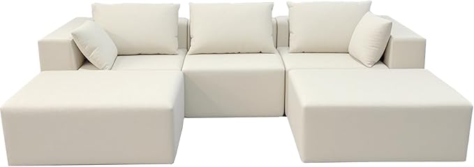 Modern Modular Sectional Sofa 110 Inch Comfy 3 Seater U-Shaped Cloud Couch with 2 Movable Ottomans Chenille Boneless Sofa Couch with Deep Seat for Living RoomNo Assembly RequiredWhite