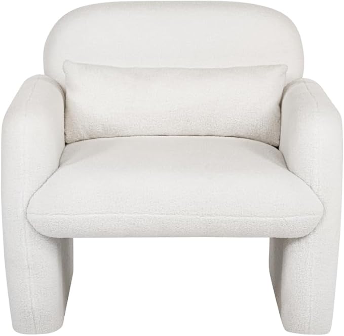 Stylish and Minimalist Teddy Fleece Single Sofa Chair with Arms and Pillow Armchair Accent Chair for Living Room Bedroom StudyGrey (Beige + Teddy)