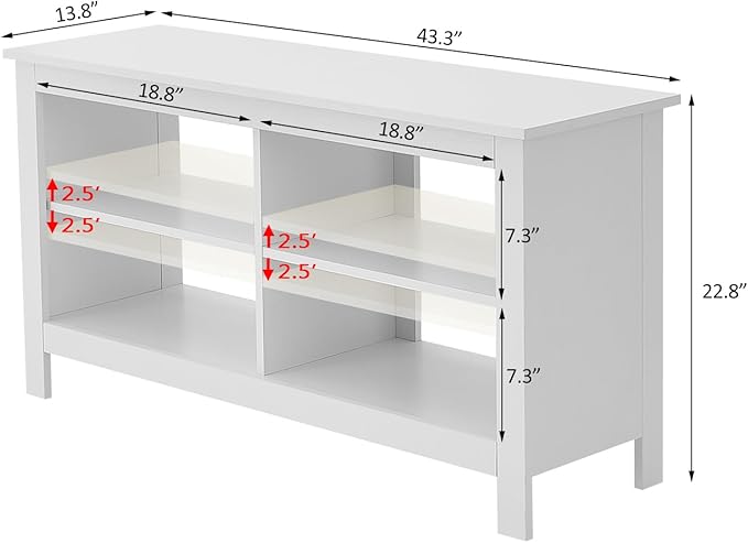 43 Inches TV StandMid Century Modern Entertainment Center with 4 Open Shelves Farmhouse TV Media Console Table for Living RoomBedroomTelevision Stand up to 50 Inches(White)