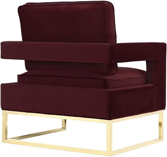 TOV Furniture The Avery Collection Modern Style Living Room Den Leather Upholstered Armchair with Gold Legs Maroon
