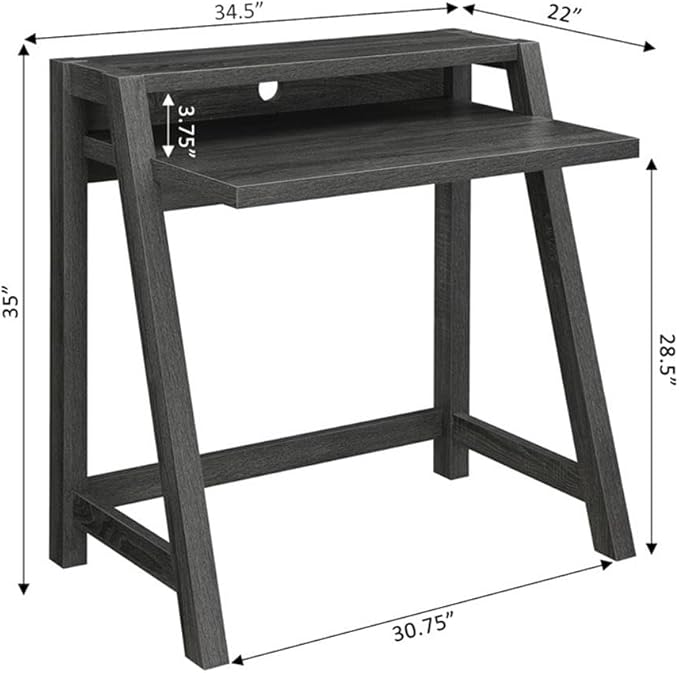 Pemberly Row Two-Tier Home Office Desk 34.5 x 22 x 35 in Gray Wood Finish Manufactured Wood with Woodgrain Melamine Spacious Desktop and Shelving Cable Management Hole Modern/Contemporary Style