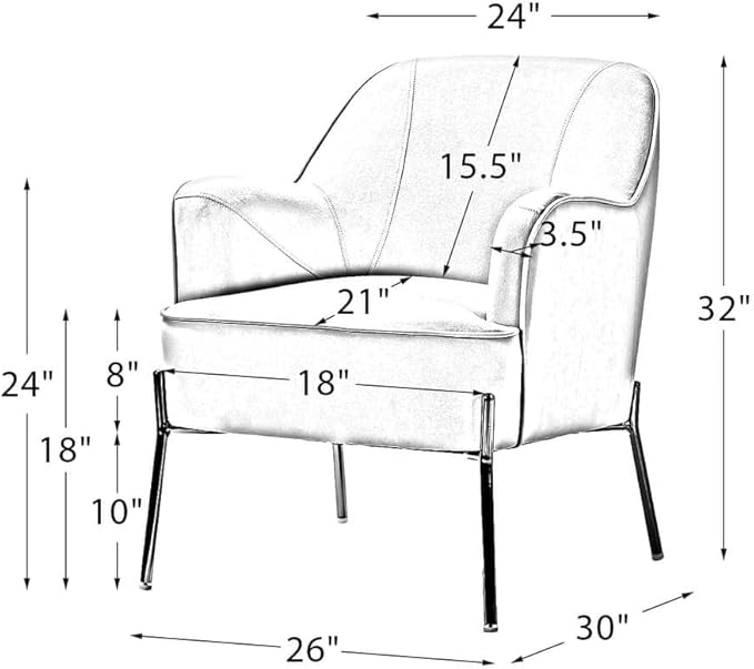 Black Color Sofa Chair for Living Room 30 in. D X 26 in. W X 32 in. H Size Mid-Century Modern Style Sleek Design Foam Filled Seat Metal Legs | All Season Pretty Coal Shade