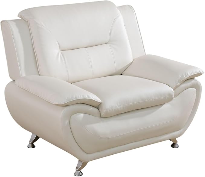 Lounge Comfy Faux Leather Sofa Modern Couch for Small Living Room/Dorm/Bedroom/Office/Apartment for Small Spaces (White Single Seat)
