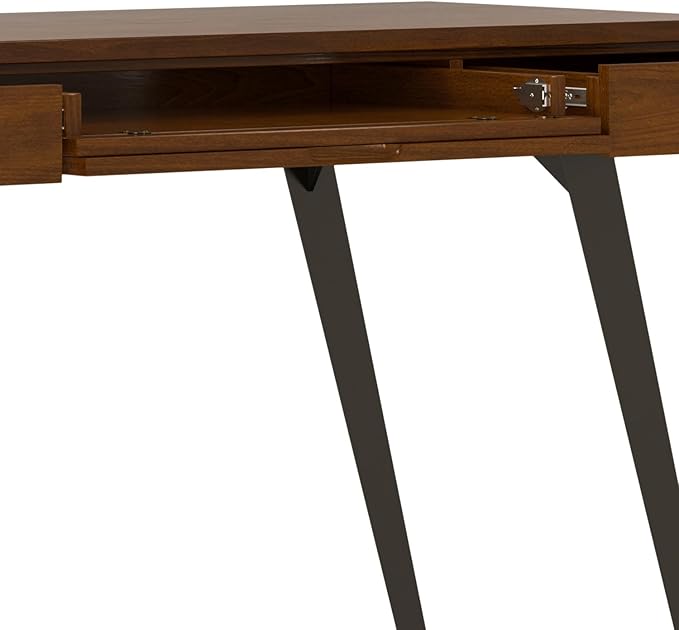 SIMPLIHOME Lowry Desk - 54 Inch Wide Solid Walnut Veneer and Metal Writing Desk Modern Industrial Home Office Computer Table for Workspace with 2 Drawers and Flip-Down Keyboard Tray