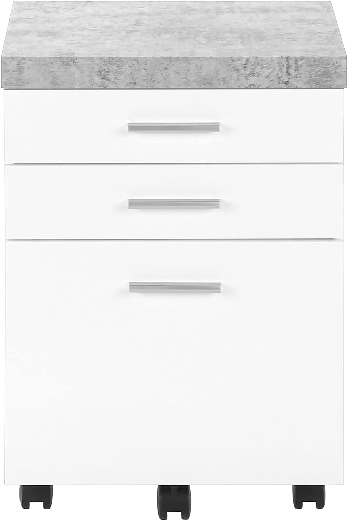 File Cabinet Rolling Mobile Storage Drawers Printer Stand Office Work White and Grey Cement Laminate Contemporary Modern