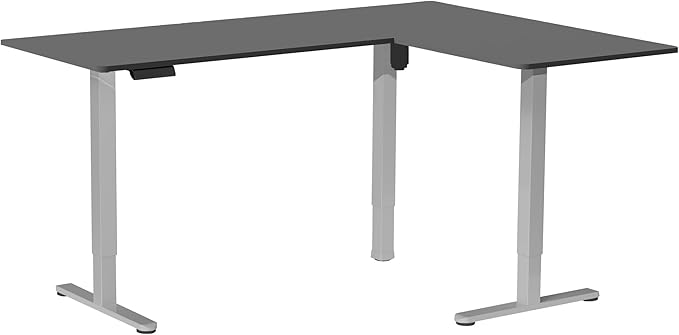 VIVO Corner Standing Desk 63 x 55 inch Reversible L-Shaped Workstation Electric Height Adjustment Home Office and Reception Rooms Black Table Top Gray Frame DESK-E3CTGB
