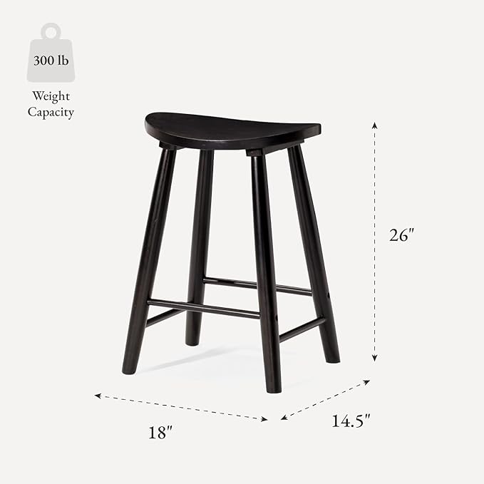 Maven Lane Luna Counter Stool Set of 4 – 26 Inch Round Stools with Footrest – Black Solid Wood – Space-Saving Design for Kitchen Counters &amp Islands Ideal for Apartments Dorms &amp Compact Livin
