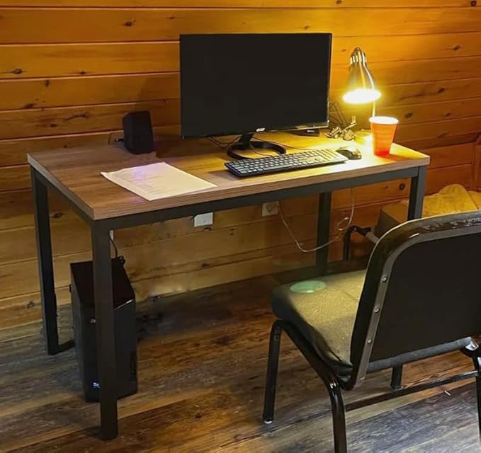 Modern Simple Style Computer Desk Standing Table 24x48 Inches Office Desk Computer Table Study Writing Desk Workstation for Home Office Black Metal Frame