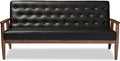 Baxton Studio Sorrento Mid-Century Retro Modern Faux Leather Upholstered Wooden 3-Seater Sofa Black